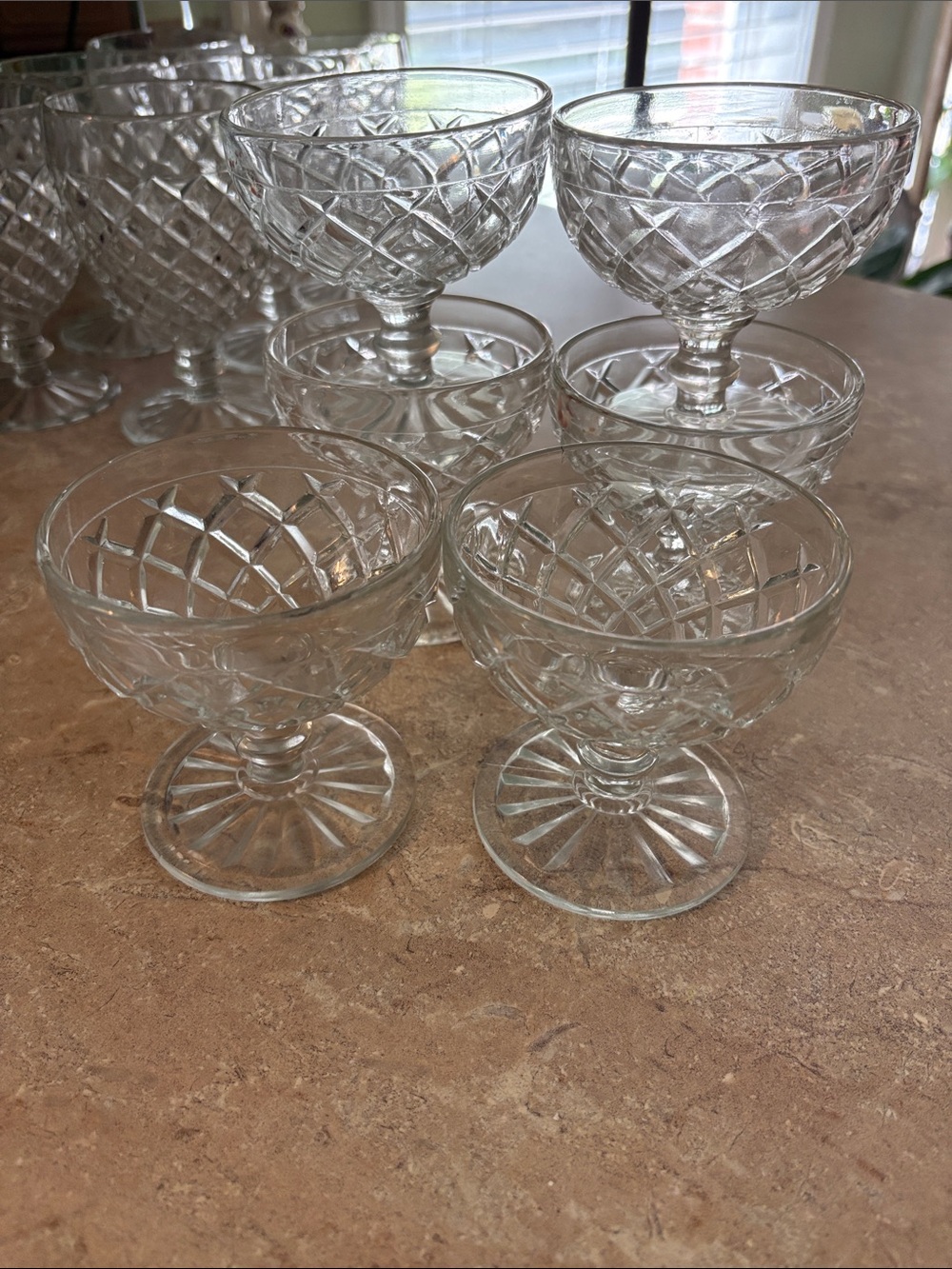 Vintage Waterford Waffle PatterCut Glass Dessert Sherbet Cups - Clear (Set of 6)